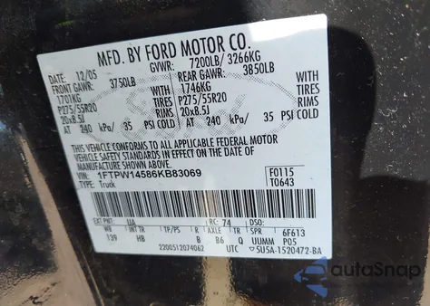 2006 Ford F-150 Fx4/Lariat/Xlt z USA, uszkodzony, nr VIN 1FTPW14586KB83069